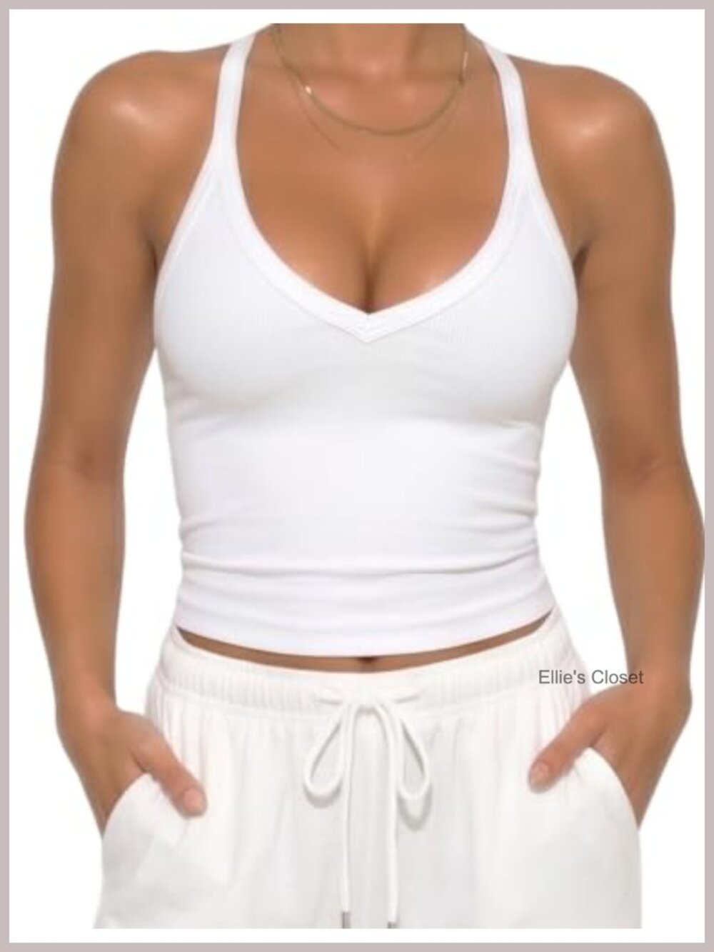 Women's Ribbed Racerback Tank Top V-Neck Sleeveless Long Length Stretch